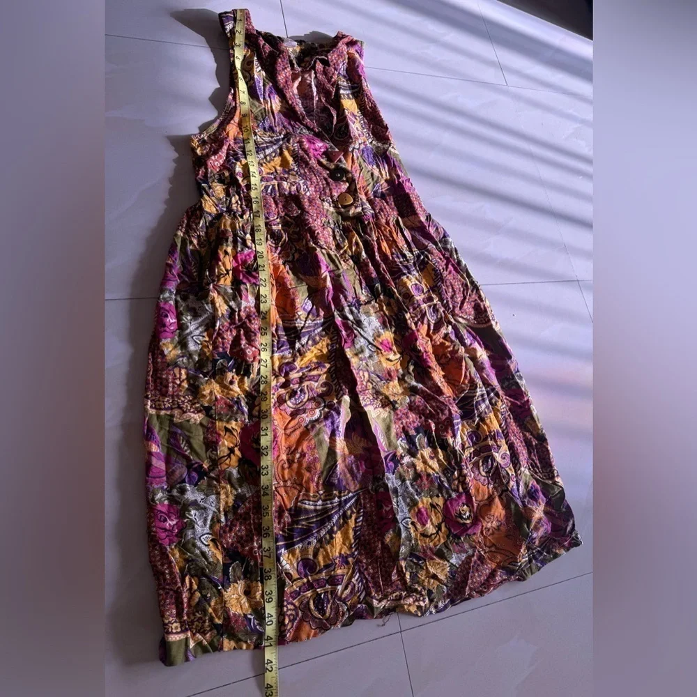paul harris jumpsuit dress floral 9/10 Vintage Colorful Summer Cotton Pocket - Picture 7 of 16